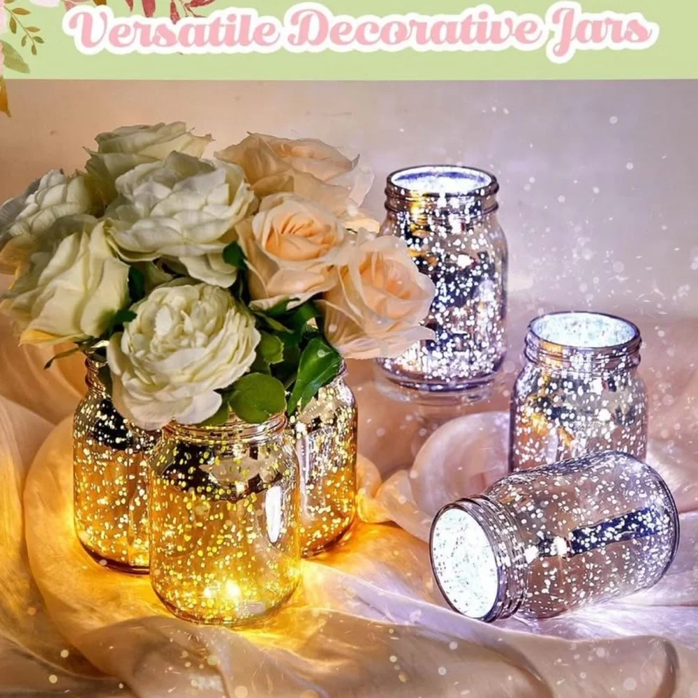 6 Pcs Gold Mason Jars Colored Painted Mason Jars Decorative Centerpiece NIB